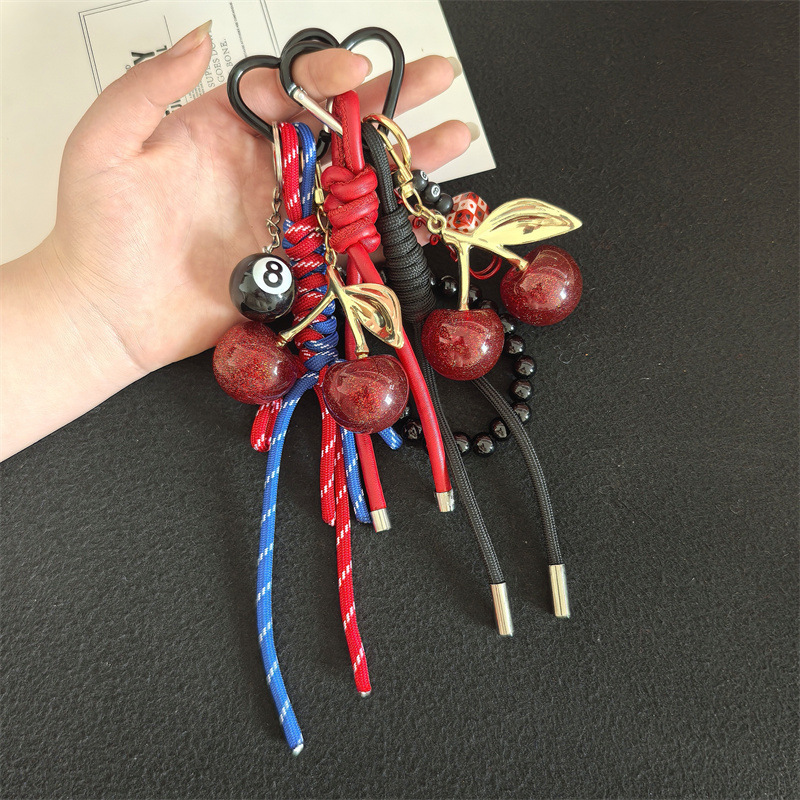 多用途ミュウスタイルかわいいチェリー編組ロープキーホルダーペンダントバッグ装飾ペンダントキーホルダー卸売|undefined