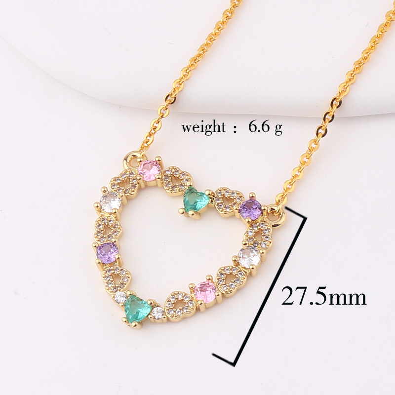 Fashion Heart Shape Copper Necklace Inlay Zircon Copper Necklaces