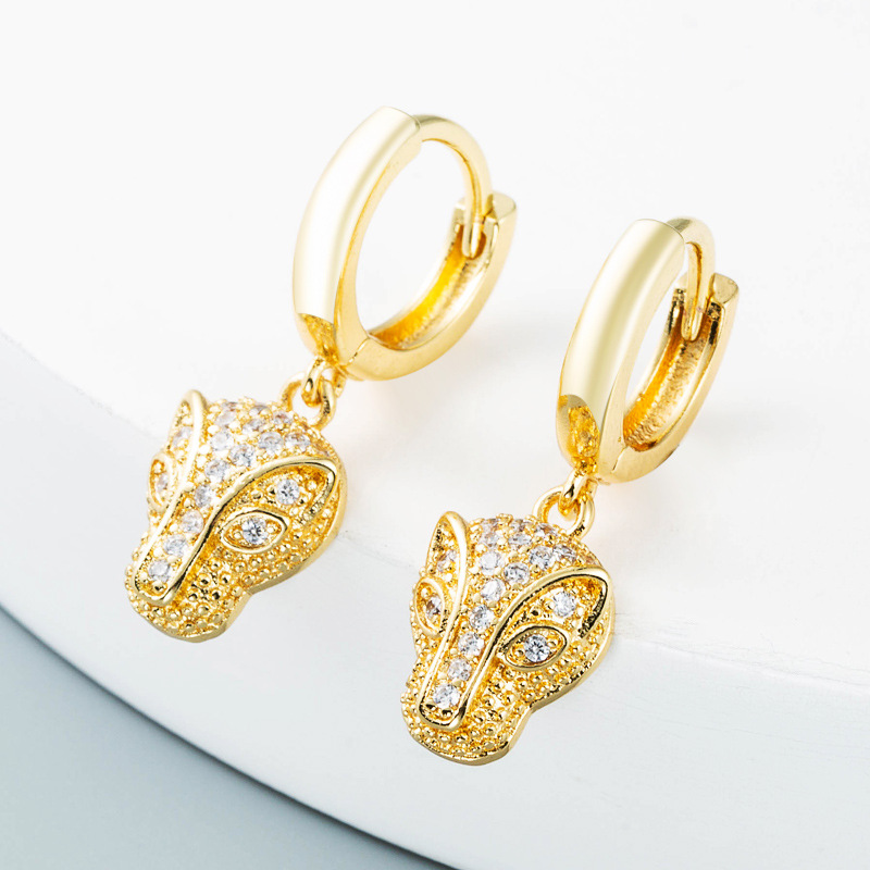 Nihaojewelry wholesale jewelry simple hollow lion king leopard head eagle copper earringspicture4