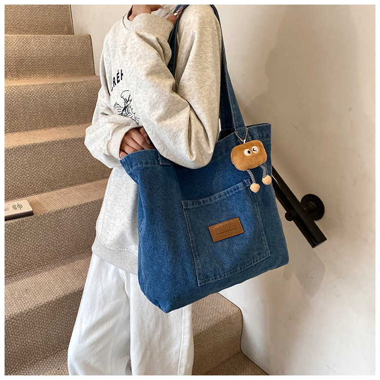 Denim Canvas Tote Bag Women's Large Capacity Artistic Shoulder Bag_voghion.com
