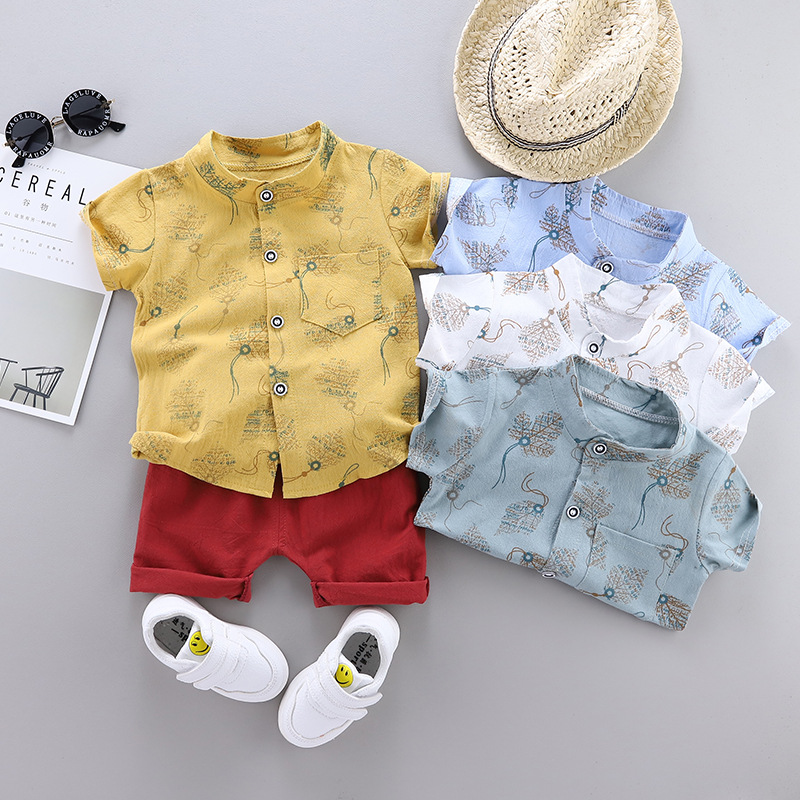 Cross-Border Children's Clothing for 0-4 Year Old Babies, Summer Trendy Children's Clothing, Korean Style Boys' Infant Clothing Set, Shirt and Short-Sleeved Two-Piece Set