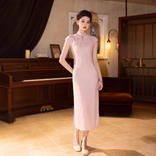 Pink New Chinese Cheongsam 2025 Spring and Summer New Improved Young Girl Elegant Long Cheongsam Dress