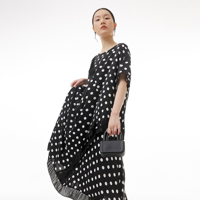 2022 summer new pattern Europe and America fashion Original Large Women's wear Wave printing fold Mosaic Dress 65516