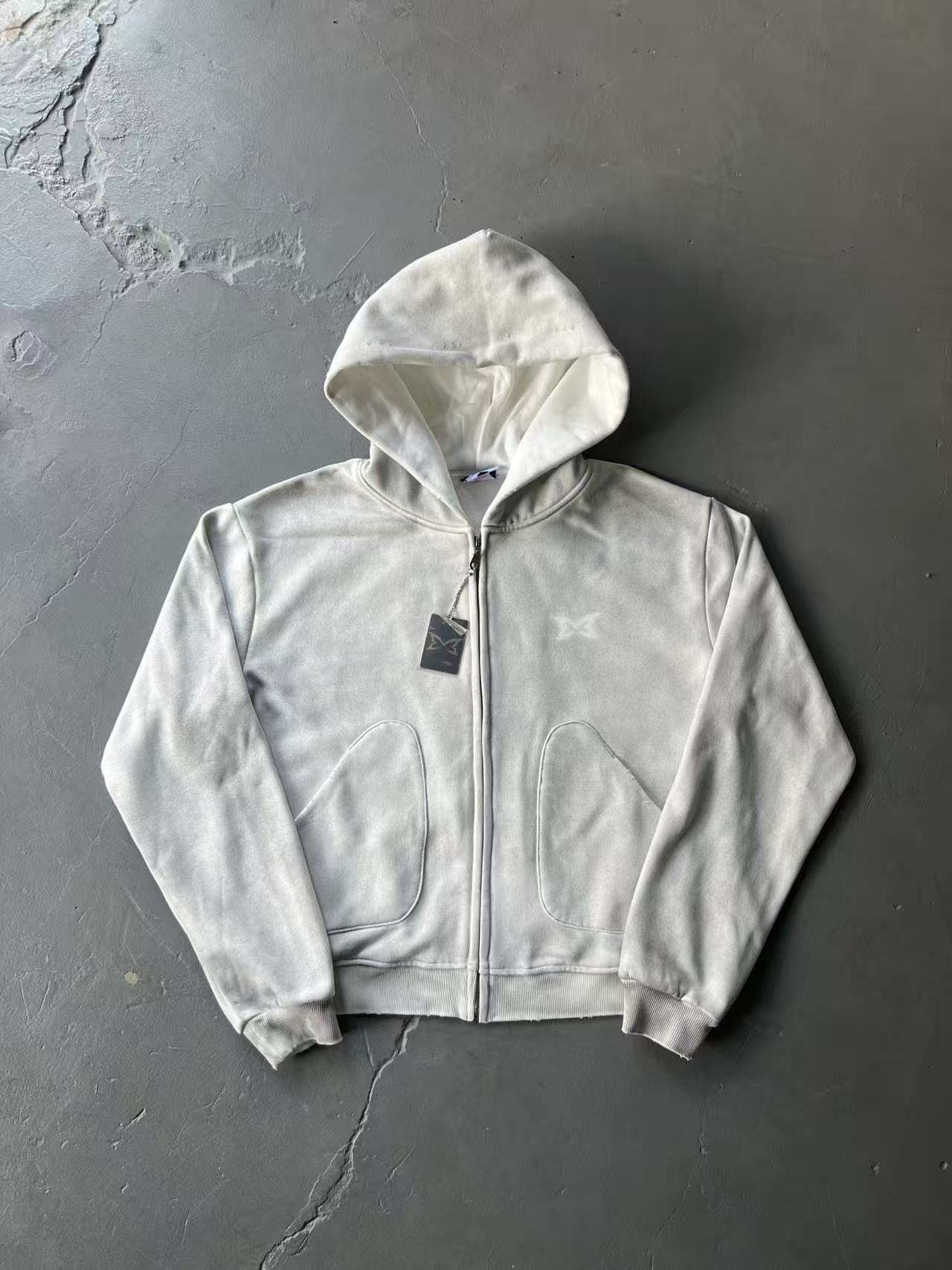 Mertra Heavyweight Embroidered Zip Sweater Cream