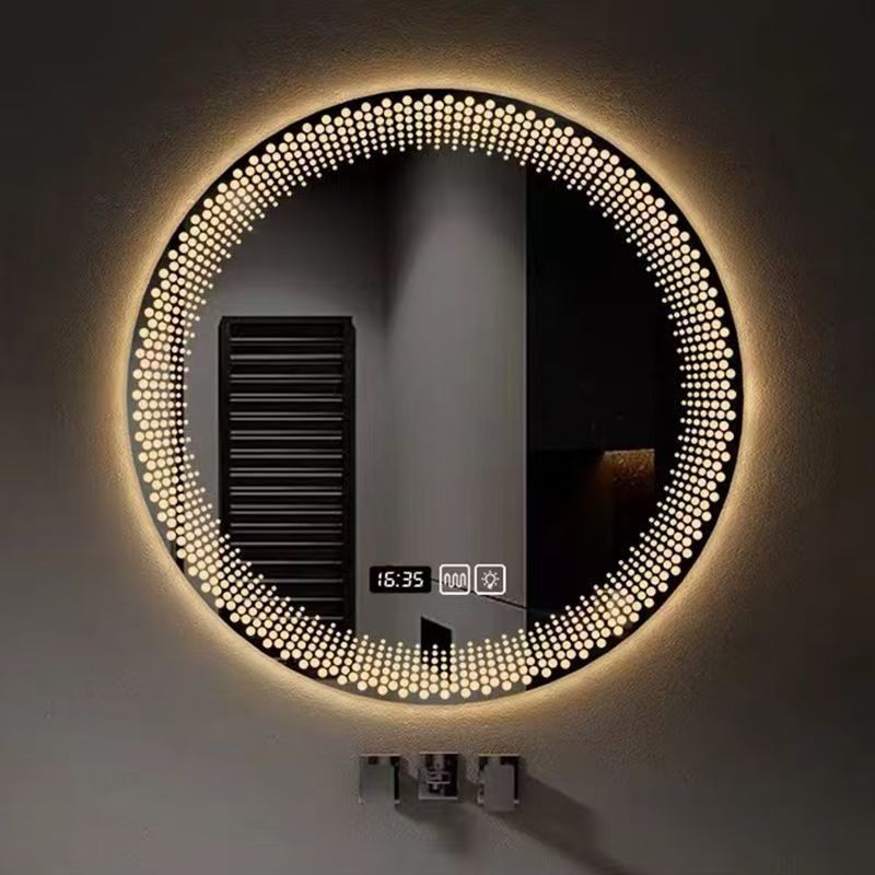Casual Round Creative Smart Defogging Bathroom Mirror Wall-Mounted Led Light Mirror Home Wall-Mounted Bathroom Makeup Mirror