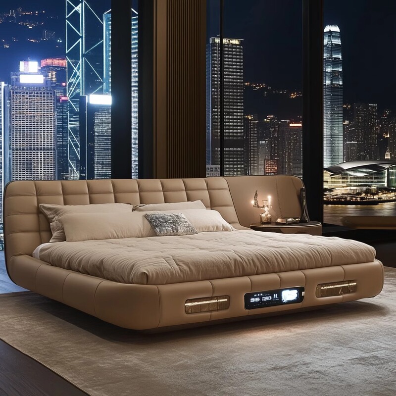 Italian Minimalist Bed, Simple Double Multifunctional Bed, Leather Bed for Master Bedroom, Light Luxury Double Bed with Leather Frame Structure Italian Minimalist Bed, Simple Double Multifunctional Bed, Leather Bed for Master Bedroom, Light Luxury Double Bed with Leather Frame Structure