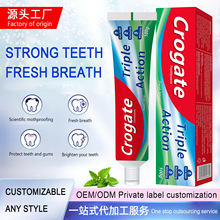 贸易英文版美白牙膏成人清新去口气薄荷三色跨境外贸批发贴牌工厂