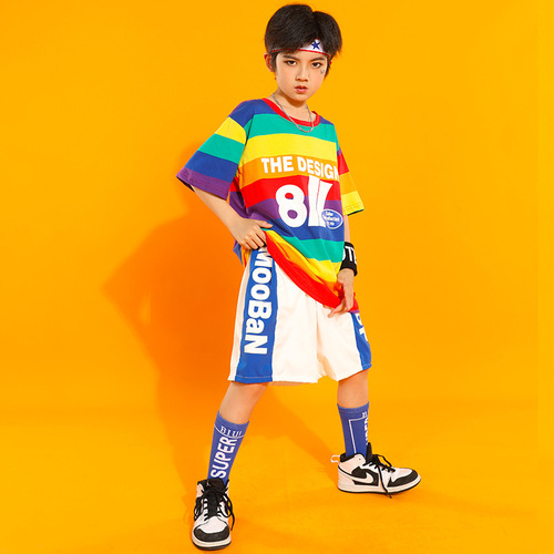 Children's street dance clothing, summer boys' hip-hop suits, short-sleeved girls' jazz dance practice clothes, kindergarten performance clothes