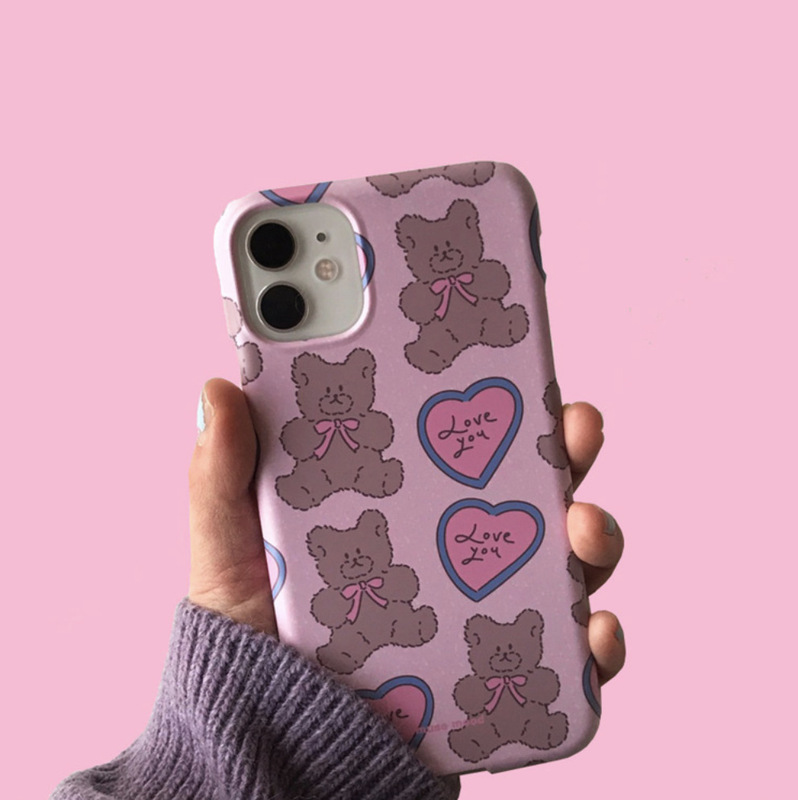 Heart-Shaped Retro Bear Apple 1716Promax Film Iphone13 Full Coverage Apple 12 Glossy Surface 11 Full Coverage Hard Case