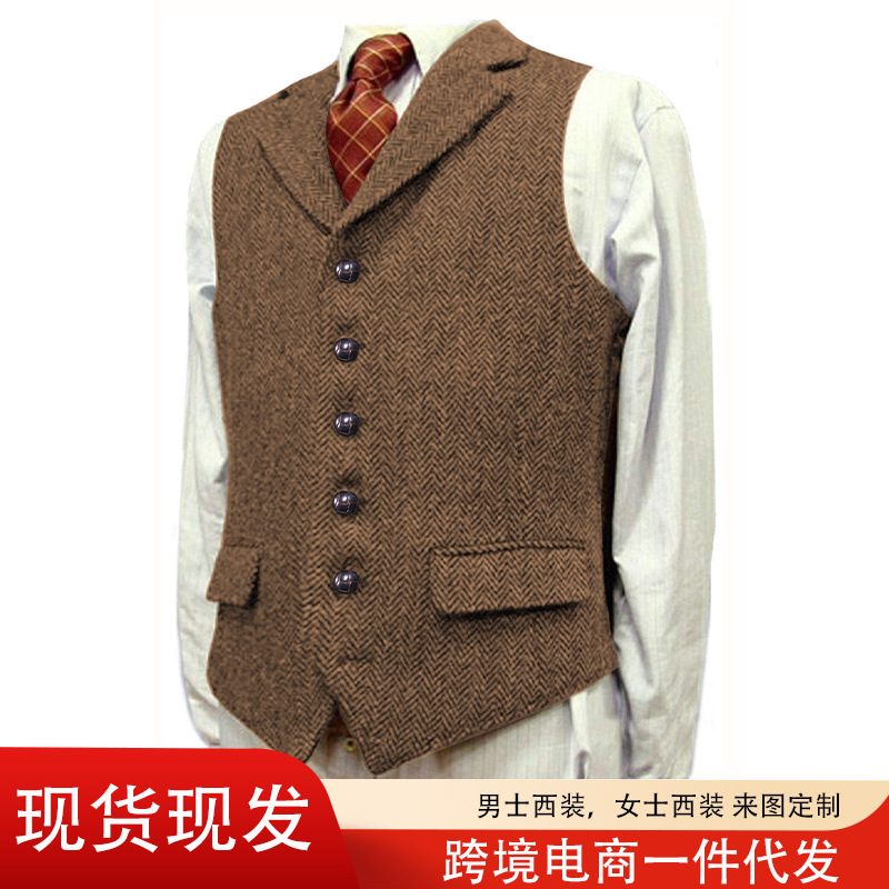 Men's Vest Cross-Border Hot Selling Herringbone Pattern Vest Men's Groom Wedding Dress Vest Suit Vest in Stock Men's Vest Cross-Border Hot Selling Herringbone Pattern Vest Men's Groom Wedding Dress Vest Suit Vest in Stock