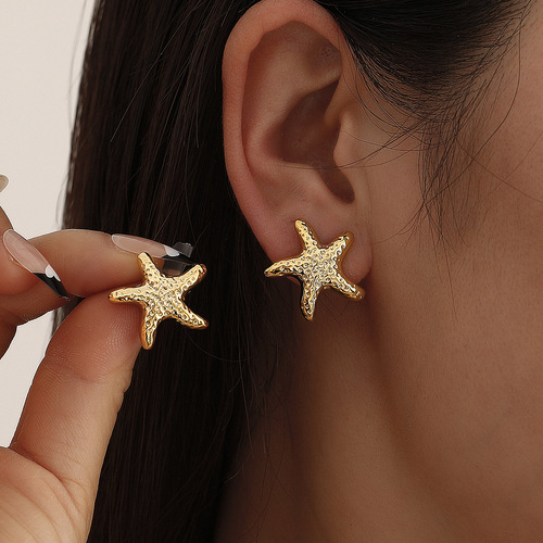 Starfish Shell Earrings for Women, European and American Cross-border, Beach Ocean Fashion Casual Style, Star Sea Snail Shell Earrings for Women