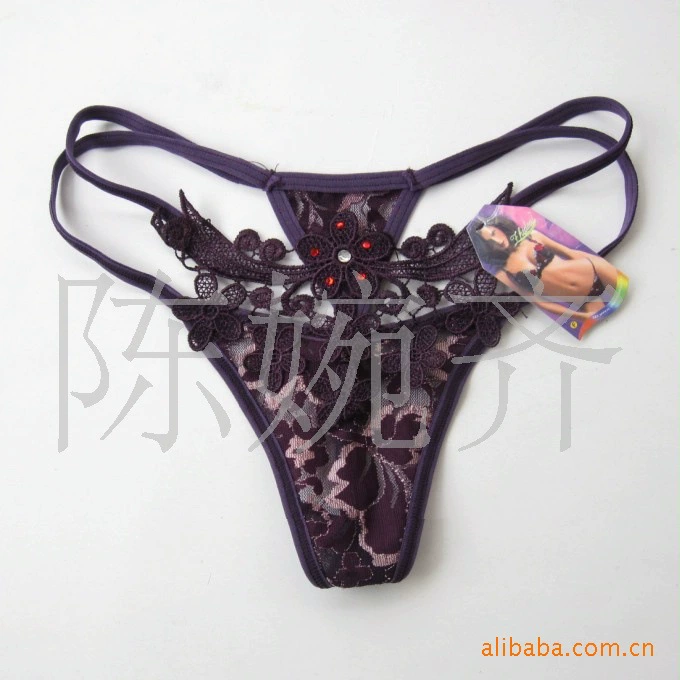 Women's T-Back Thong T36, Decorative Lace Applique with Small Pocket, Multi-Color (Black/Fuchsia/Red/Rose)