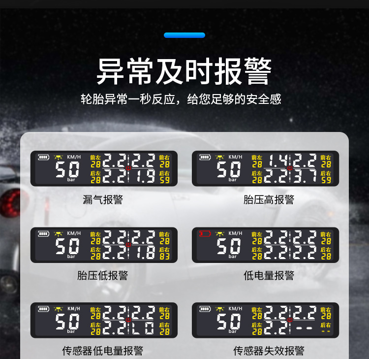 Car Hud Head-Up Display Gps Speed Time Altitude Tire Pressure Temperature Solar Wireless Monitor Smart