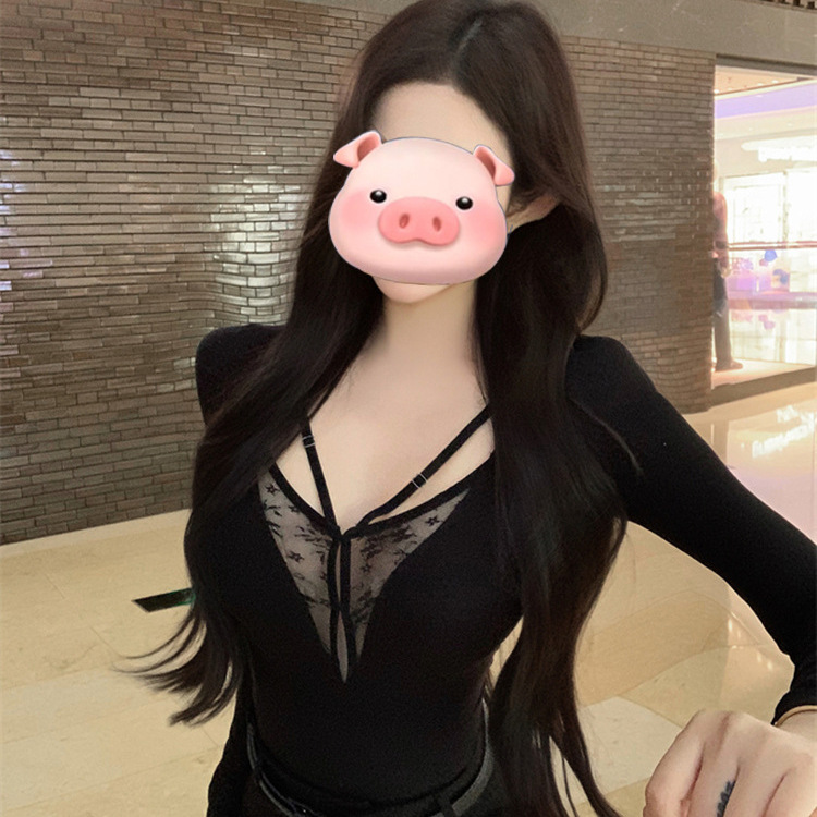 High-grade Black 2025 Spring Chest-revealing Large Waist Thin Elastic Sexy Lace Hollow Base Fur Inner Top High-grade Black 2025 Spring Chest-revealing Large Waist Thin Elastic Sexy Lace Hollow Base Fur Inner Top