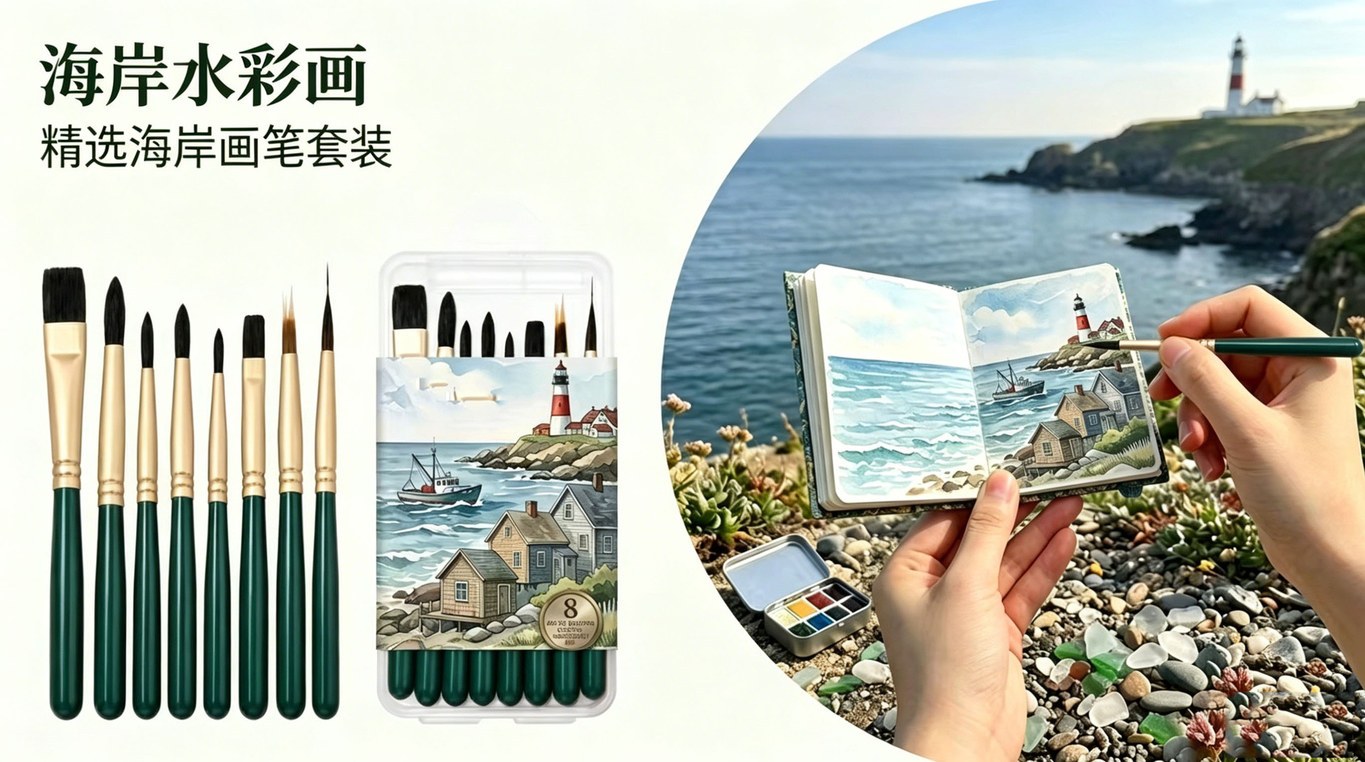 Cross-border bestselling portable watercolor brush set 8-piece high-quality nylon hair outdoor sketching painting tools
