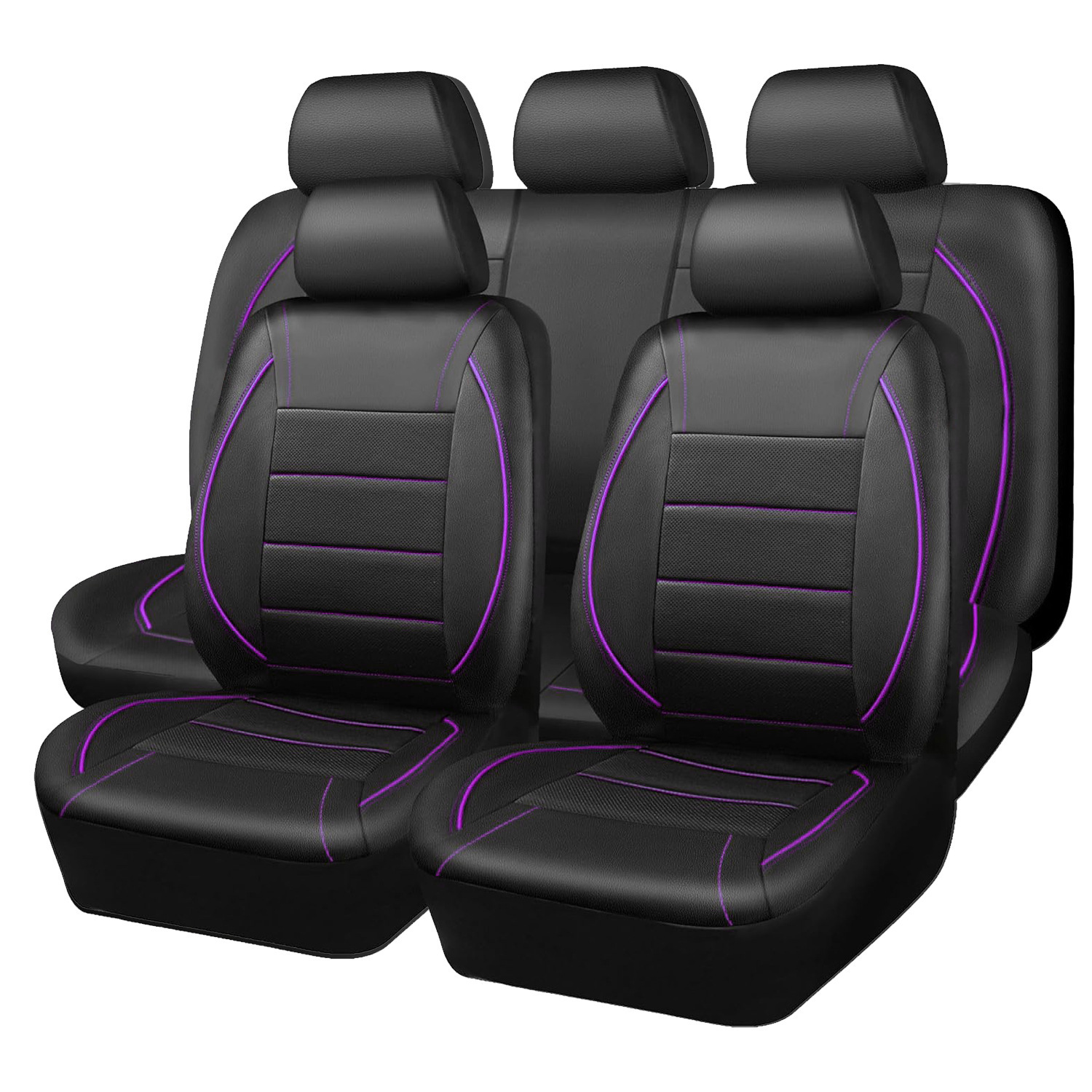 Black and Green Arc-Shaped Leather Car Seat Cover, Full Surround Universal Seat Cover, Wear-Resistant Leather Car Interior Cushion Wholesale
