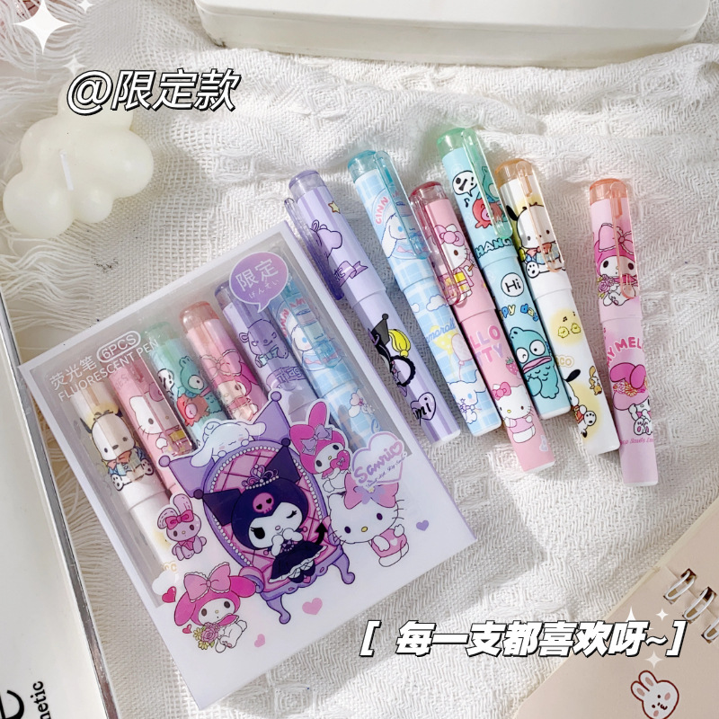 Cute cartoon fluorescent pens, high-quality pocket highlighters, student focus markers, colorful highlighters for wholesale