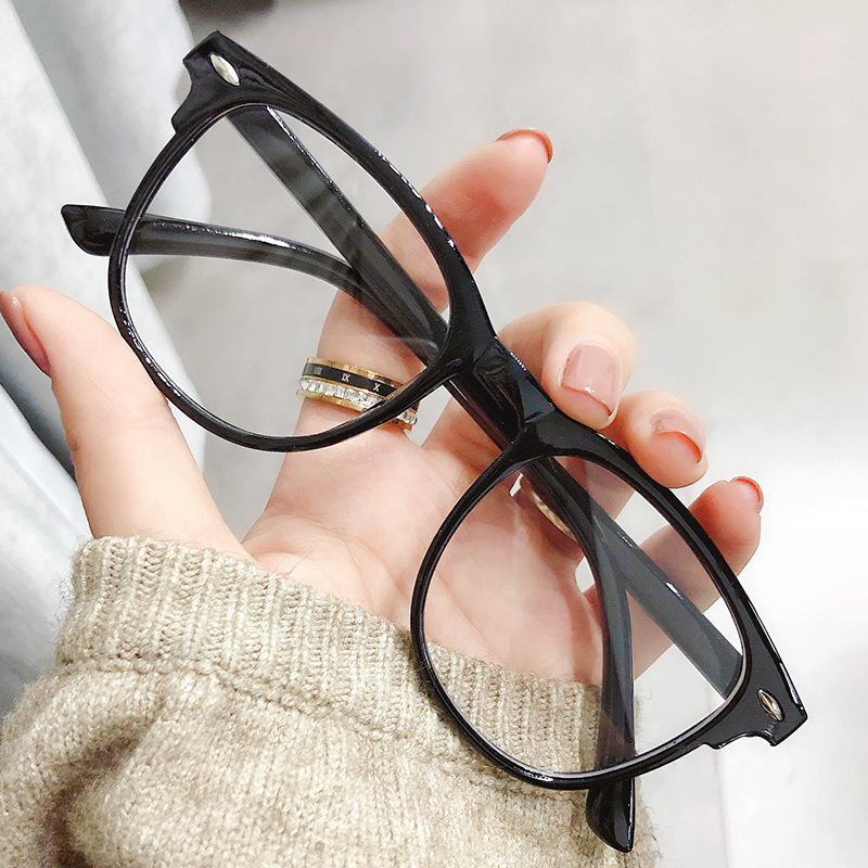 Versatile Minimalist Korean Version 2026 Large-frame Anti-blue Light Glasses Women, Trendy Square Plain Lenses, Retro Simple Internet_voghion.com