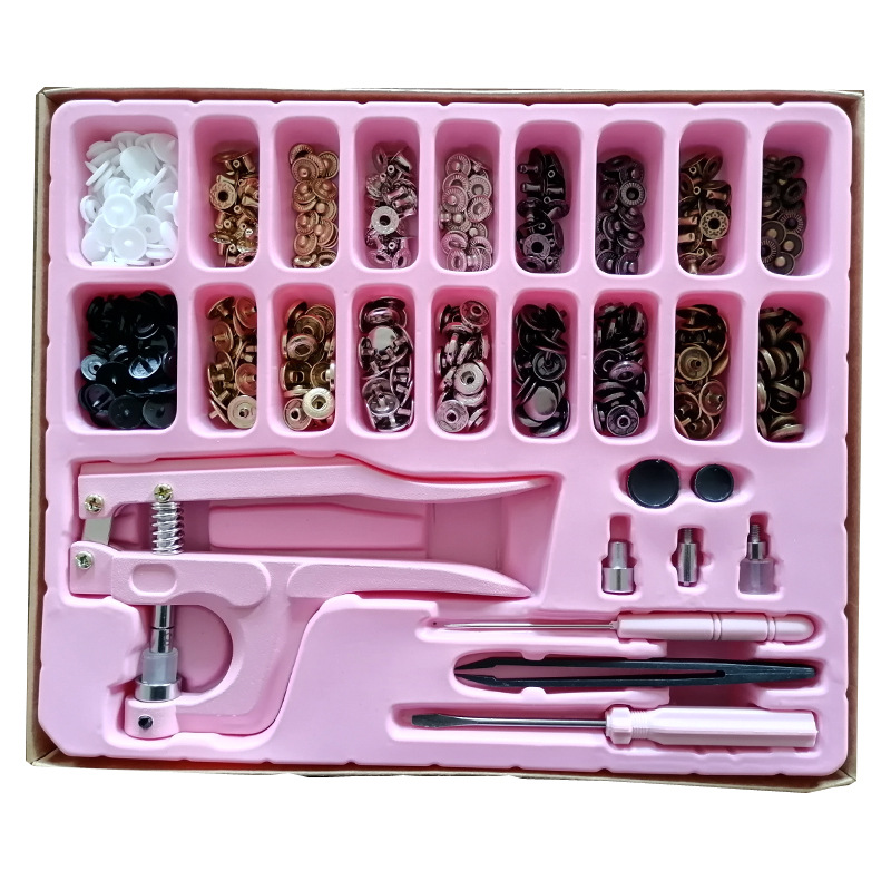 跨境供应树脂T5四合扣+633四合扣+工具盒装  童装羽绒服爬爬服