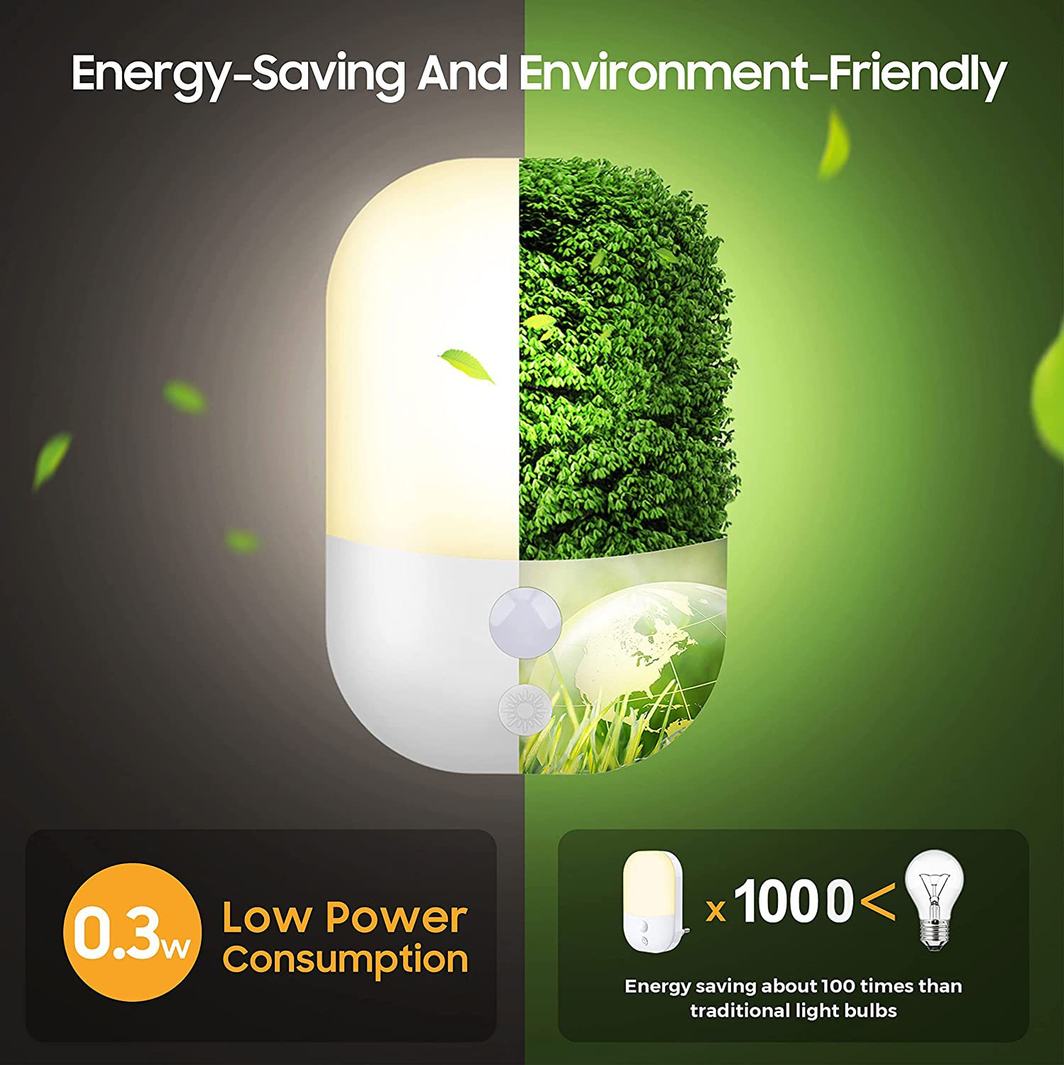 LED光感小夜灯 睡觉 卧室床头楼梯智能感应节能灯 起夜灯 插电款