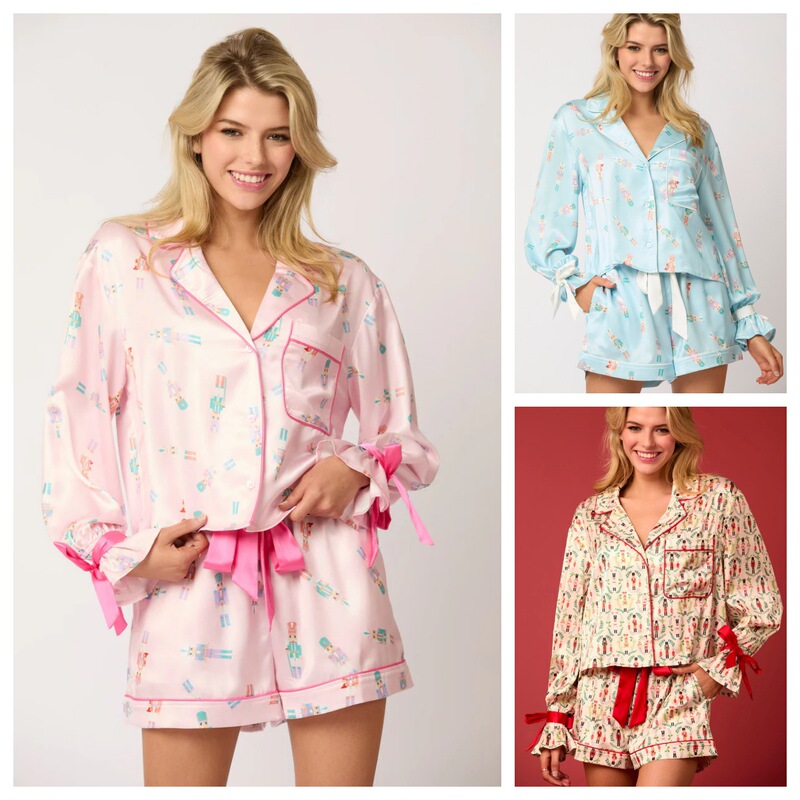 Spot Amazon European and American Cross-Border Women's Clothing Christmas Mini Nutcracker Pajamas Long-Sleeved Shirt Shorts Suit