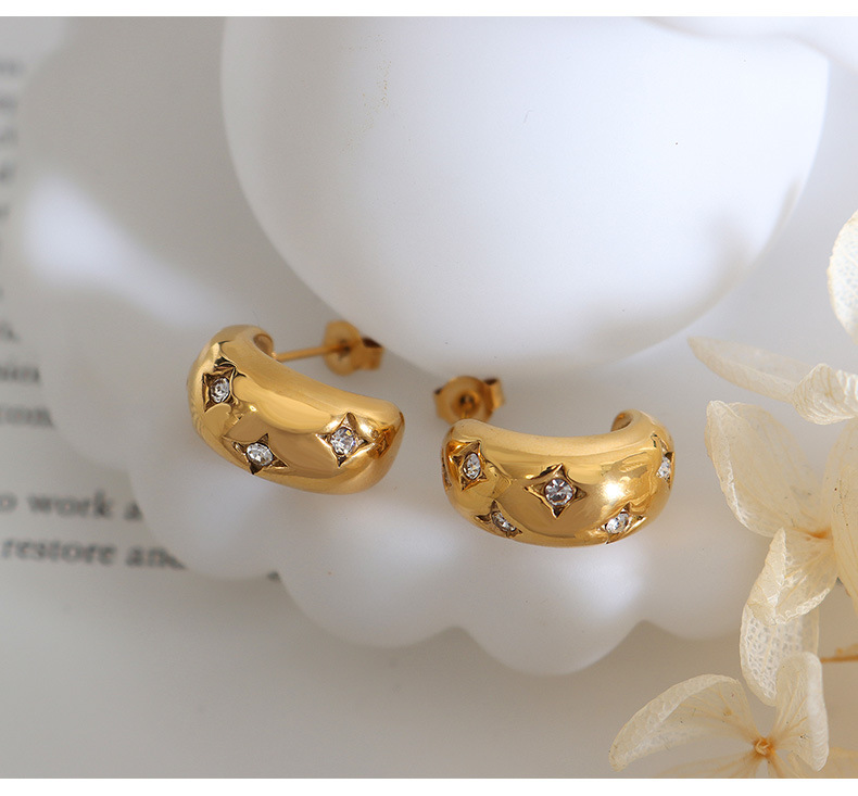 Womenu0027S Fashion C Shape Titanium Steel Earrings Plating Metal Zircon Stainless Steel Earrings