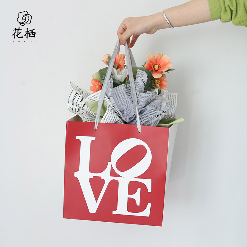 Flor embalaje ramo bolso moda gran palabra flor regalo bolsa de embalaje al por mayor cuadrado bolsa de flores
