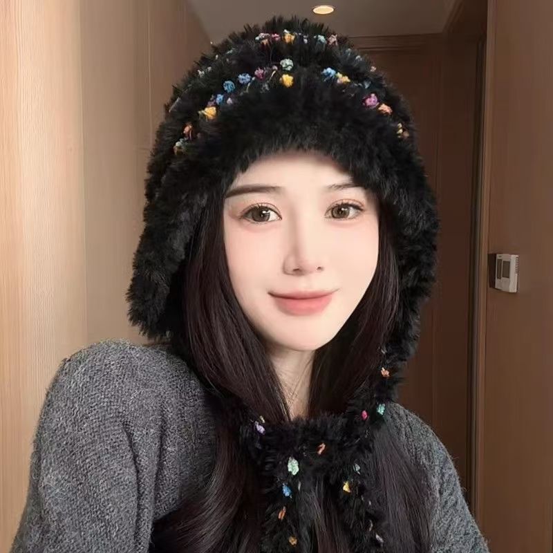 新款韩版民族时尚纯手工流苏多巴胺彩色球球毛线帽子女保暖包头帽|undefined
