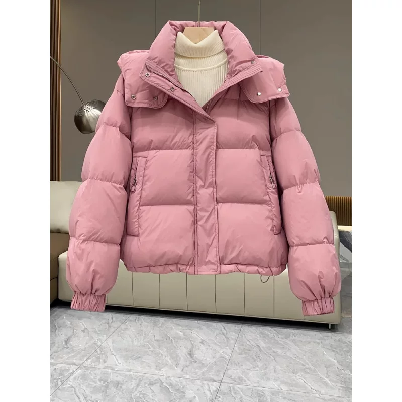 Short winter down jacket with down with hood, plus size