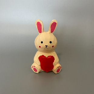 Handcrafted Heart Rabbit Solid Wood Carving Handmade Wood Carving Room Desktop Ornament Craft Birthday Gift