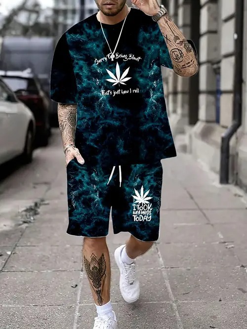 American Cross-border 2025 nueva tendencia de moda casual de manga corta cuello redondo camiseta pantalones cortos traje ME5 MA04