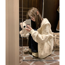 跨境复古少女感bm风卫衣外套女春秋薄款连帽开衫慵懒风上欧美风