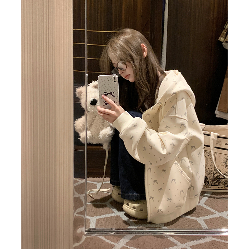 Cross-Border Retro Girly Bm Style Sweatshirt Jacket for Women, Spring and Autumn Thin Hooded Cardigan, Lazy Style, European and American Style Cross-Border Retro Girly Bm Style Sweatshirt Jacket for Women, Spring and Autumn Thin Hooded Cardigan, Lazy Style, European and American Style