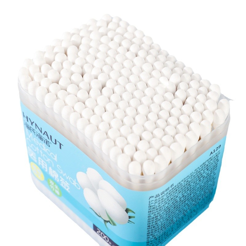 Hi-Hino medical grade algodón desechable para cosméticos caseros para el oído medicina agudo redondo doble cabeza algodón desengrasado portátil