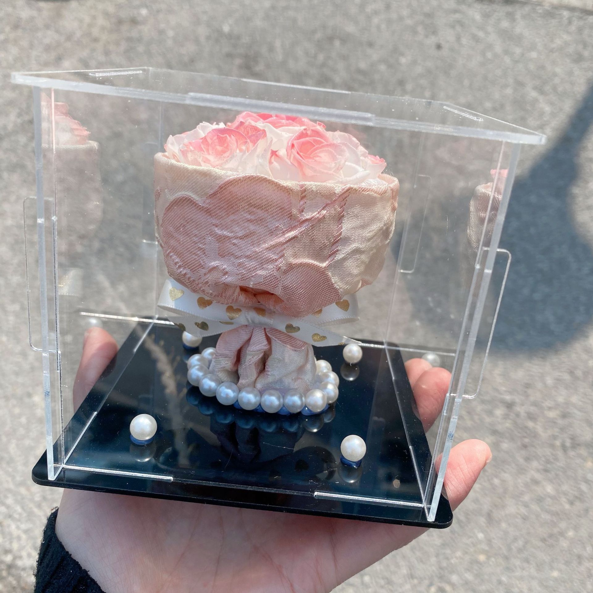 Flor eterna Rosa caja de regalo de acrílico de cumpleaños regalo de San Valentín decoración adornos