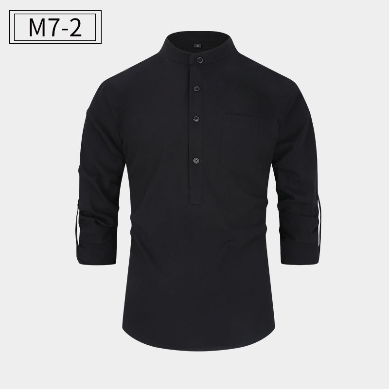 Amazon tamaño europeo camisa de los hombres algodón Henley camisa soporte collar camisa Lino los hombres manga larga fábrica directa en stock camisa