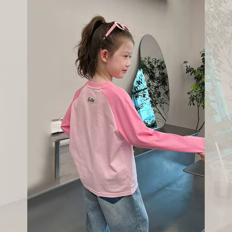 纯棉长袖t恤女童插肩袖上衣儿童洋气打底衫中大童装2025春秋新款