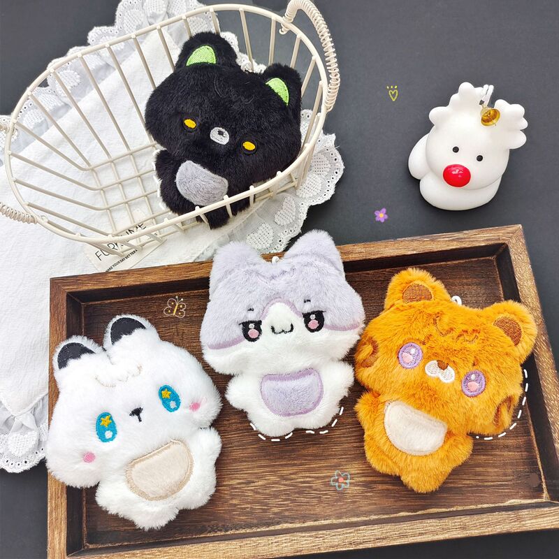 Cute Cartoon Squeaky Stuffed Doll Pendant Cute Black Cat Tiger DIY Decorative Bag Keychain Accessories