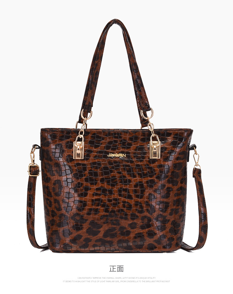 Frau Groß Alle Jahreszeiten Pu-leder Leopard Vintage-stil Quadrat Reißverschluss Taschen-sets display picture 1