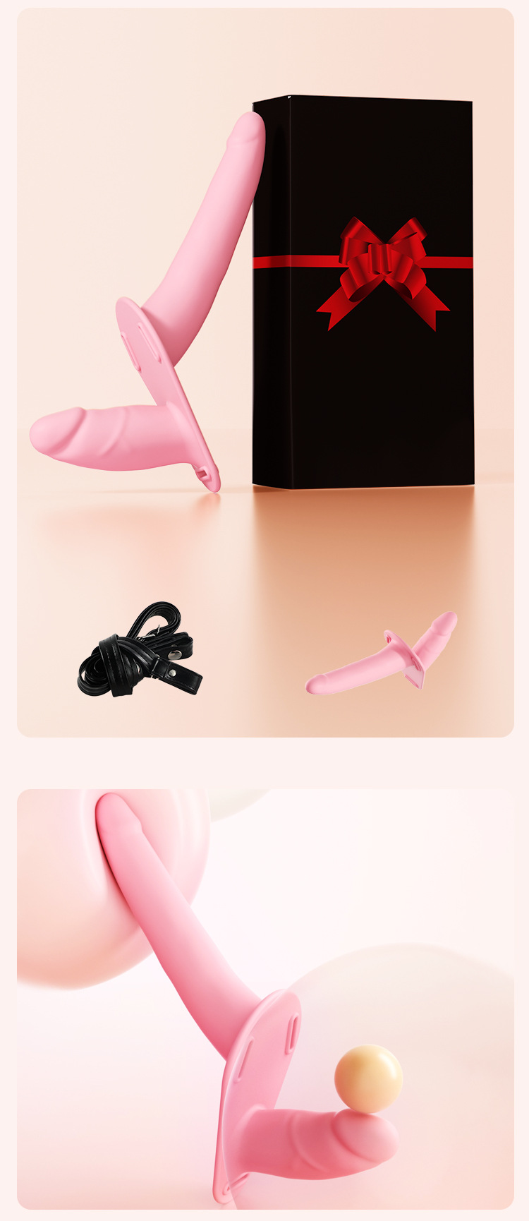 Double-Headed Wearable Panty Strap-On for Adults, Realistic Dual-Use Design, Youth Pink — detail image 4