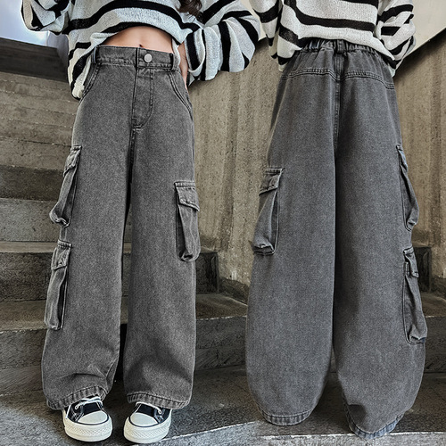 Orange Tiger Cross-border Girls' Clothing Jeans Western Style 2024 New Children's Spring Clothing Medium and Large Children's Spring and Autumn Jeans