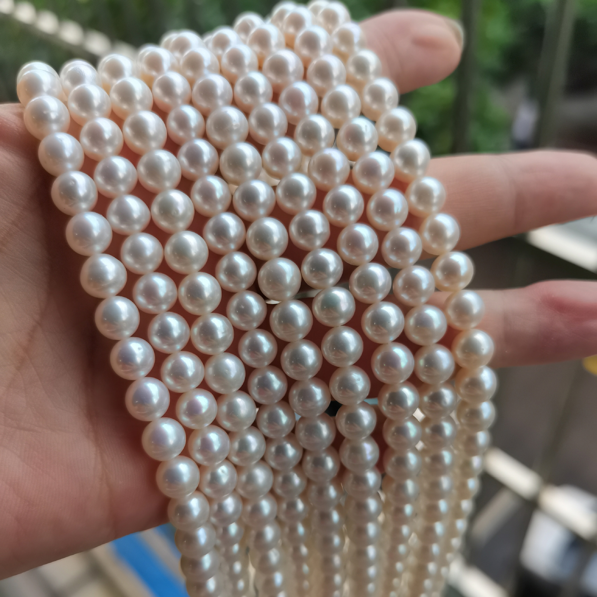 White transparent 7-8mm nearly circular microscopic freshwater pearl necklace DIY handmade accessories beaded material