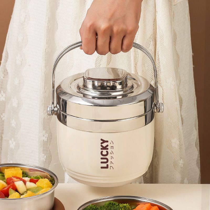 304 Stainless Steel Extra Long Insulated Lunch Box Bucket 1 Person Insulated Bowl Portable Double-Layer Lunch Box for Office Workers and Students