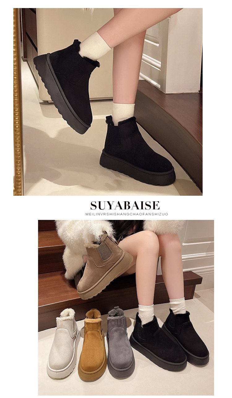 Women's platform snow boots in cotton shoes with wool round toe cotton boots_voghion.com
