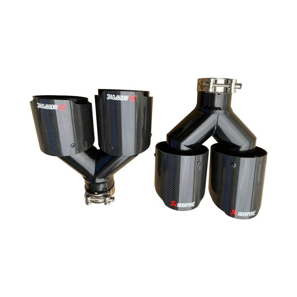 General Motors modified and upgraded one-in-two stainless steel muffler tailpipe, Akrapovic carbon fiber dual outlet exhaust pipe