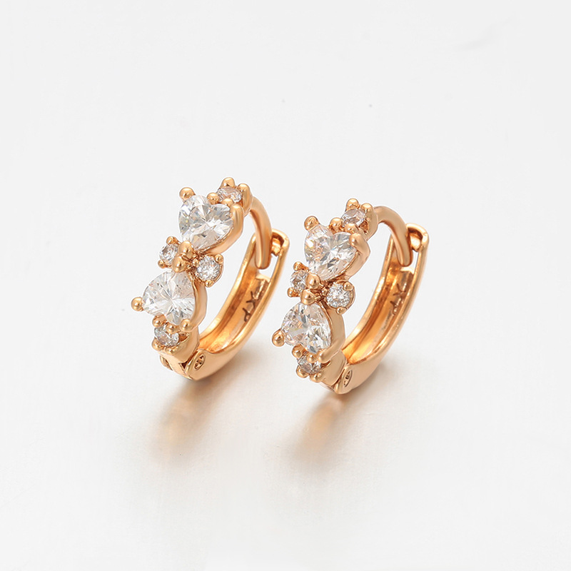 Arracadas con Lazo y Corazón de Aleación de Cobre con Baño de Oro de 18K, Estilo Retro, para Mujer