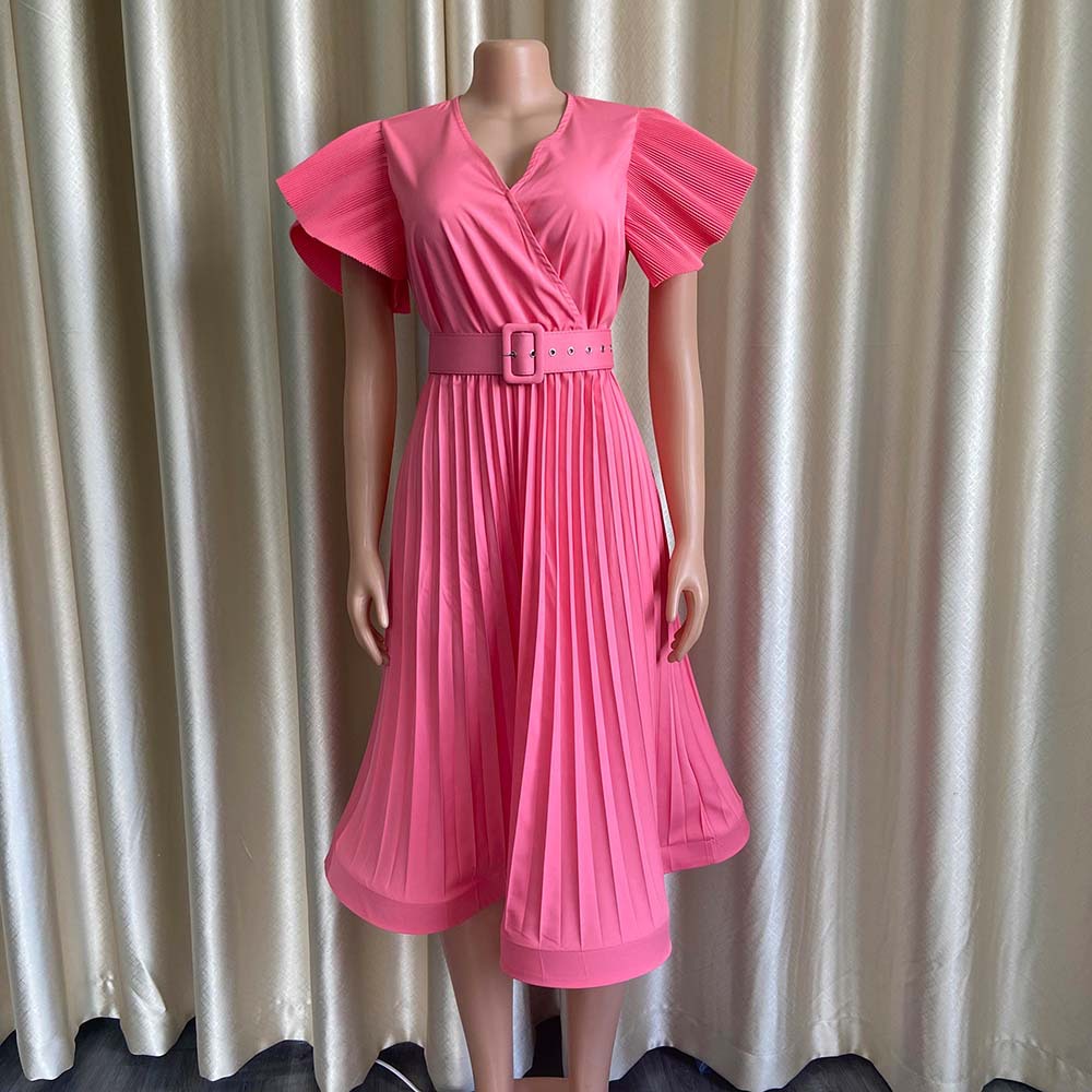 أزياء المرأة مثير Vneck تحلق الأكمام مطوي Dresspicture2