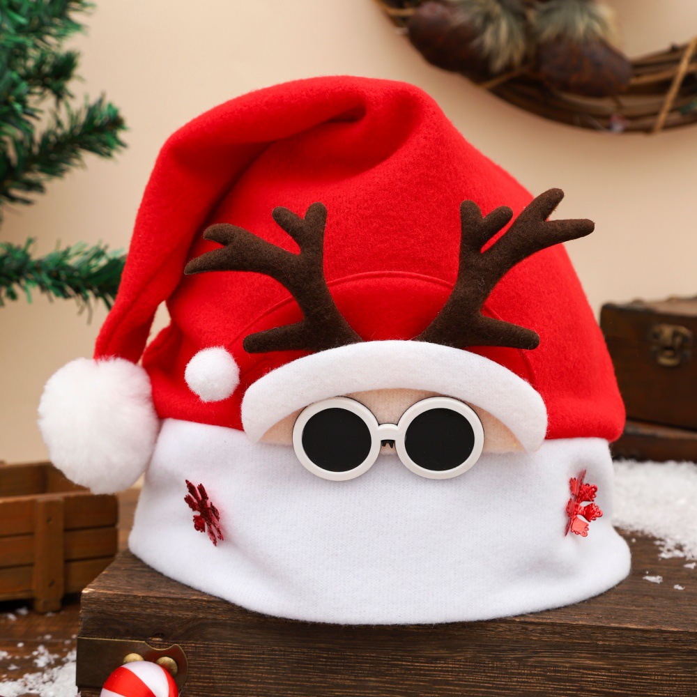 Reindeer antler sunglasses, snowflake decoration, red hat, cross-border holiday cute headwear, party photo atmosphere Christmas hat