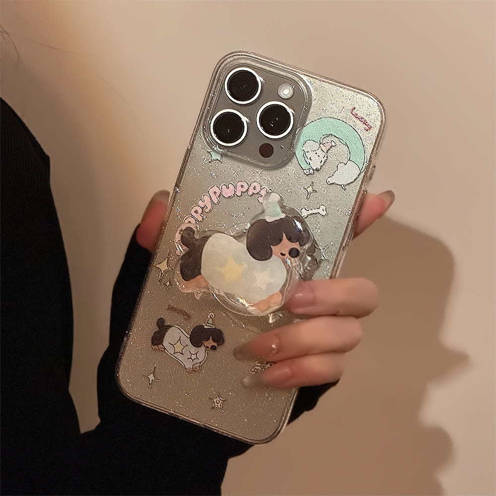 Funda con diseño de perro dachshund y mariposa estilo INS japonés y coreano para iPhone 16, funda brillante para iPhone 15, compatible con iPhone 17 Pro Max, iPhone 11.