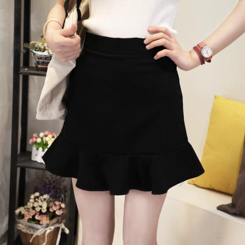 High-Waisted Ruffled Skirt 2025 Spring/Summer Short Skirt, Summer Slimming Fishtail Design, Black Fishtail Dress for Women